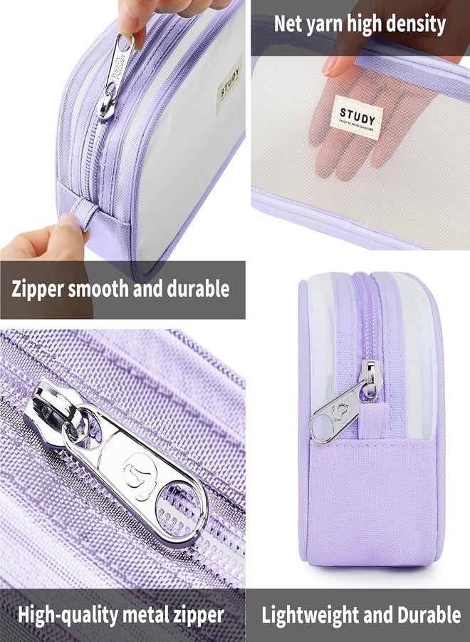 DROPOSALE Big Transparent Pencil Pouch with Zipper Simple Stationery Bag Aesthetic for School Teen Girl Boy Multi-Purpose Use for Office Men Women Pack of 1 (Purple) - Image 5
